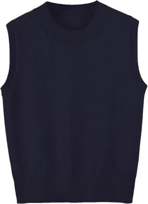 Women's Sweater Vest Crew Neck Sleeveless Pullover Sweater Classic Basic Solid Ribbed Knit Tank Tops