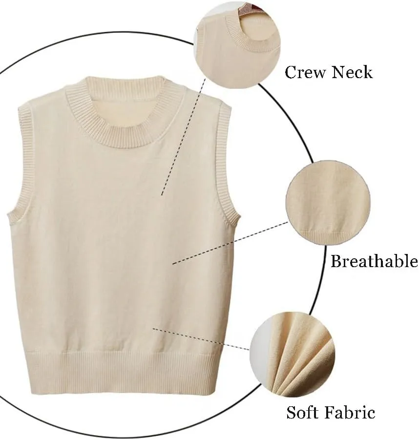 Women's Sweater Vest Crew Neck Sleeveless Pullover Sweater Classic Basic Solid Ribbed Knit Tank Tops