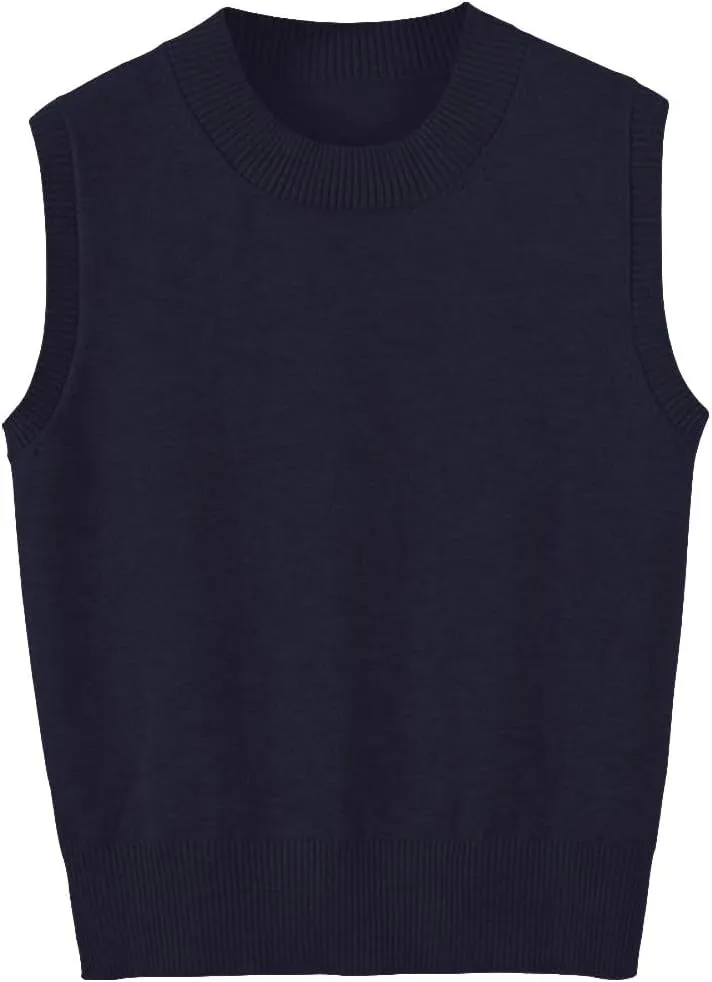 Women's Sweater Vest Crew Neck Sleeveless Pullover Sweater Classic Basic Solid Ribbed Knit Tank Tops