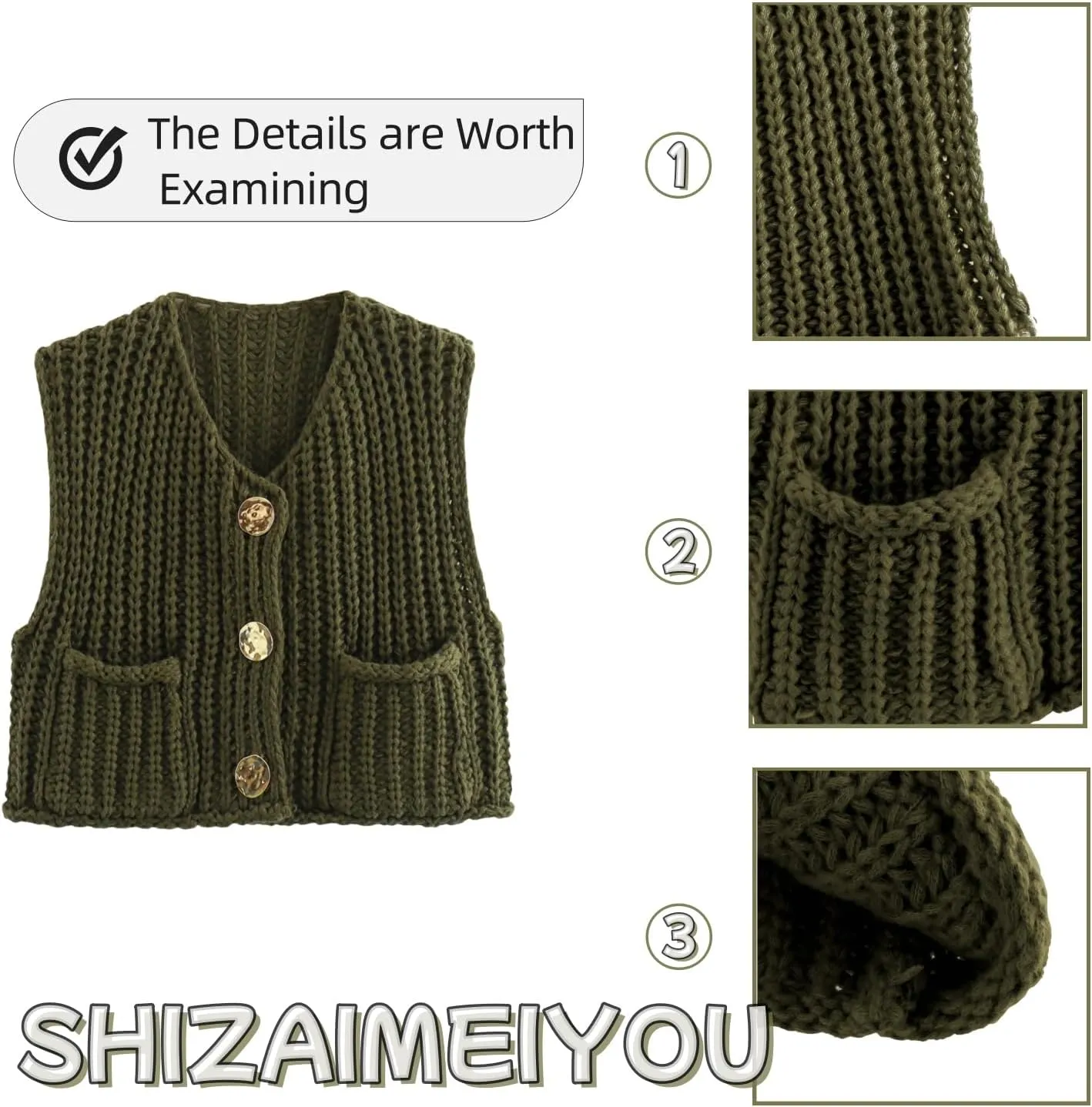 Women's Sweater Vest Knit Top Crop Crochet Chunky Sleeveless With Gold Button XS-XL