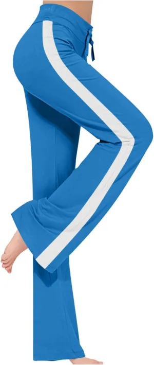 Women's Sweatpant Yoga Leggings Side Striped High Waist Stretch Slim Comfy Jogger Gym Sport Workout Pants Trousers