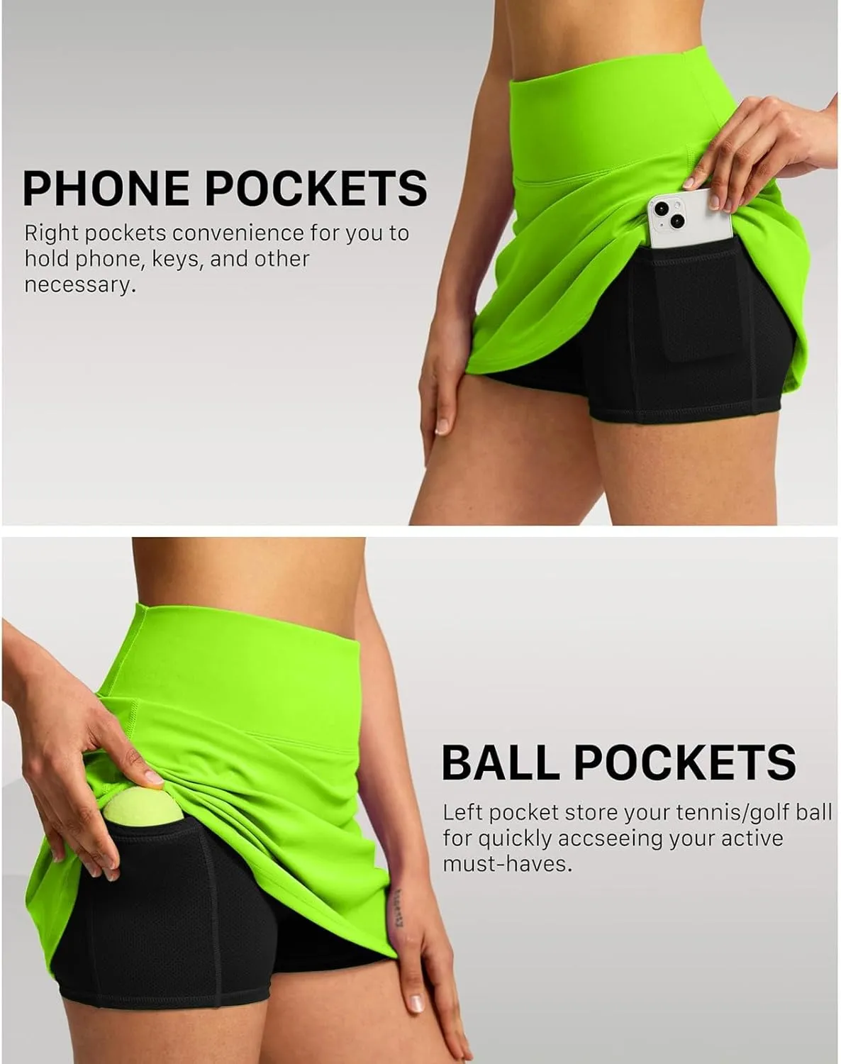 Women's Tennis Skirts with Shorts Underneath High Waist Athletic Skorts Casual Layered Skinny Golf Skirts with Pocket
