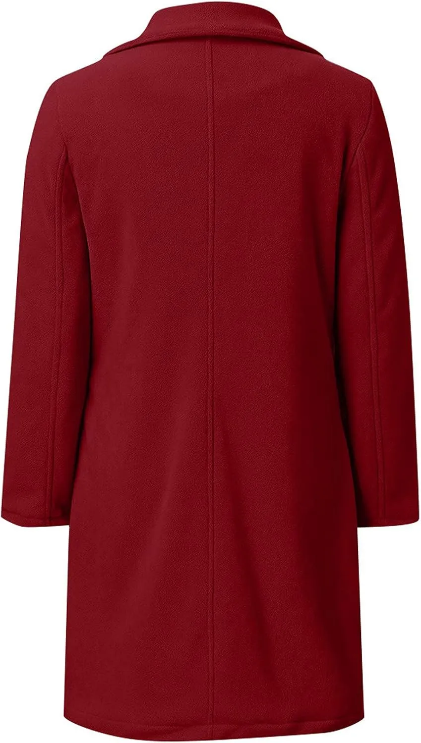 Womens Trench Coat Elegant Notched Collar Single Breasted Peacoat Trendy Casual Long Sleeve Woolen Blend Overcoats
