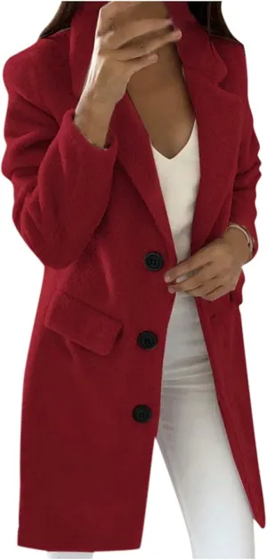 Womens Trench Coat Elegant Notched Collar Single Breasted Peacoat Trendy Casual Long Sleeve Woolen Blend Overcoats