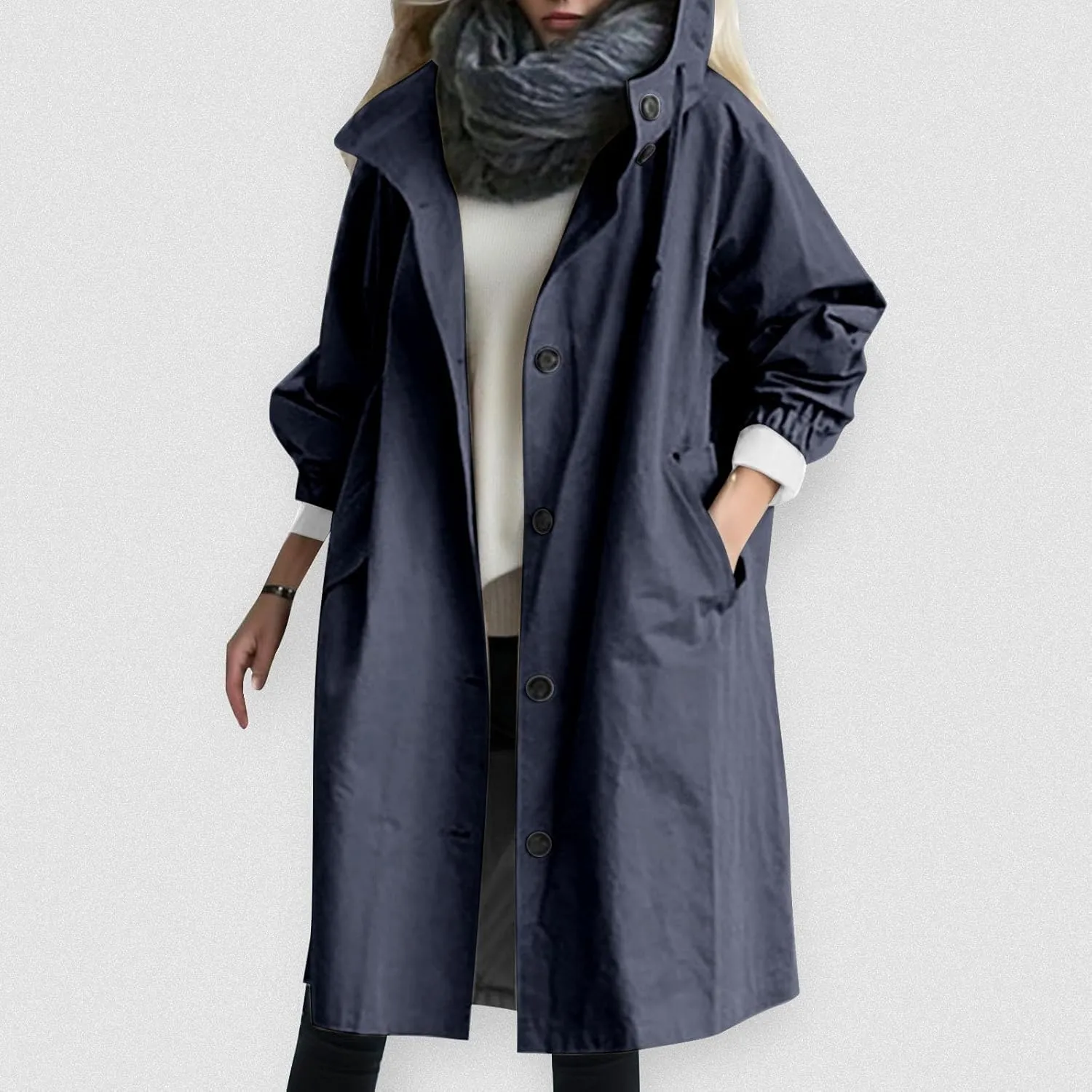 Womens Trench Coat Lightweight Raincoat Waterproof Long Hooded Trench Coat Lined Plus Size Windbreaker Elegant Jacket