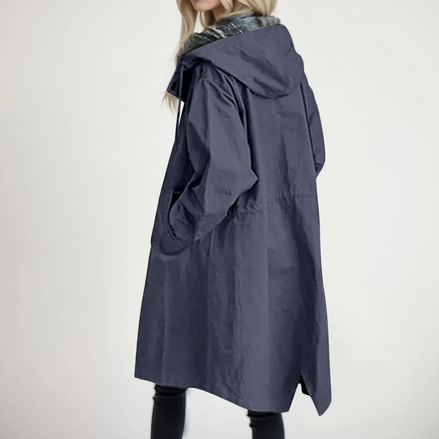 Womens Trench Coat Lightweight Raincoat Waterproof Long Hooded Trench Coat Lined Plus Size Windbreaker Elegant Jacket