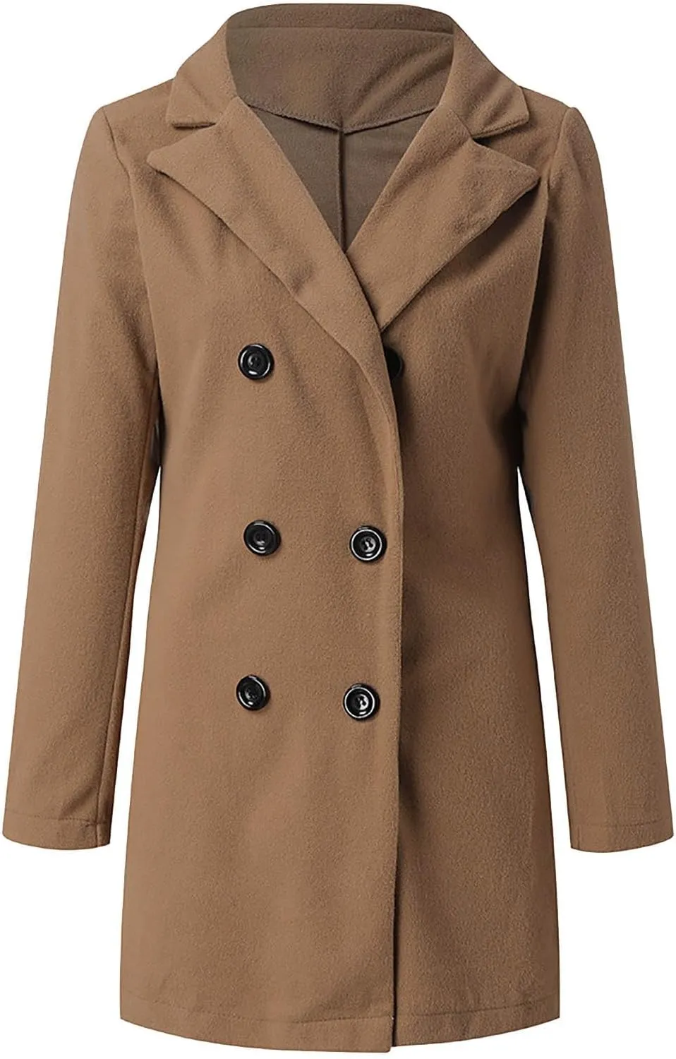 Womens Trench Coat Mid Length Notched Lapel Collar Double Breasted Pea Coat Wool Blend Winter Over Coats Jackets