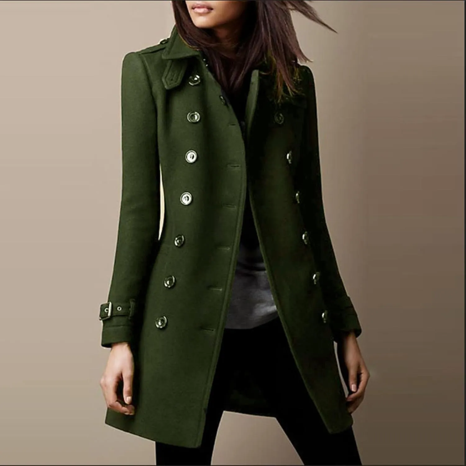Women's Trench Coat, Trendy Classic Overcoat Mid Long Slim Jackets Winter Warm Outerwear Windproof Coats 2024