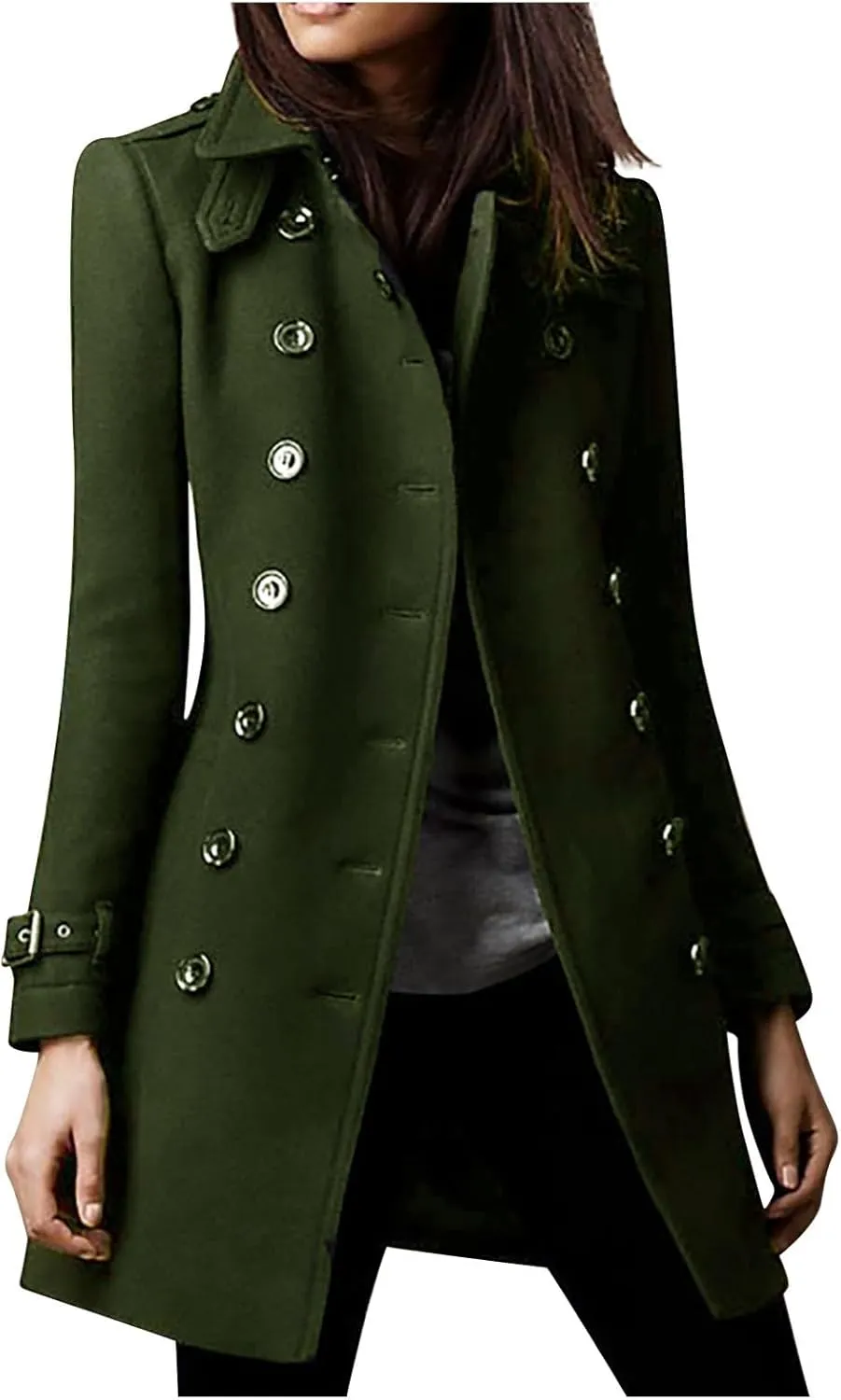 Women's Trench Coat, Trendy Classic Overcoat Mid Long Slim Jackets Winter Warm Outerwear Windproof Coats 2024