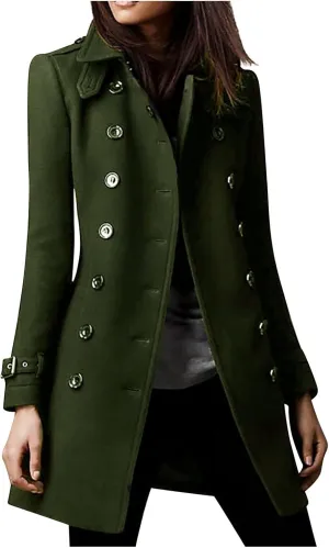 Women's Trench Coat, Trendy Classic Overcoat Mid Long Slim Jackets Winter Warm Outerwear Windproof Coats 2024