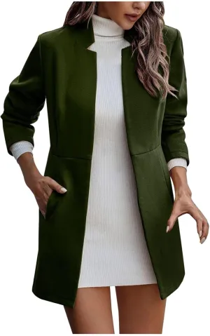 Women's Trench Coats Open Front Fit Knitted Sweater Coat Spring Fall Fashion 2024 Casual Overcoat Solid Jackets