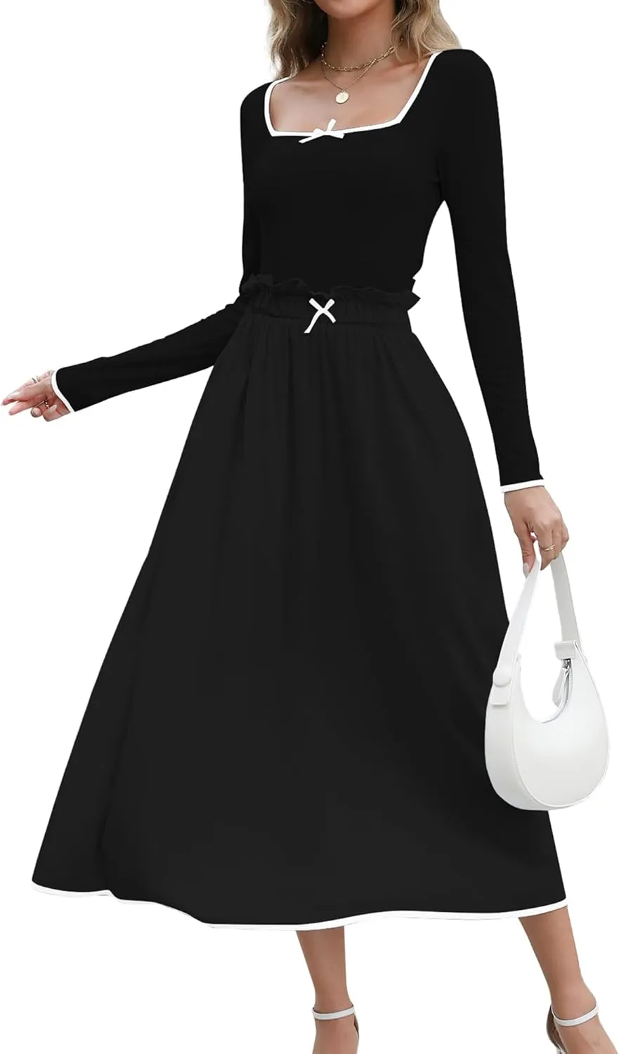 Womens Two Piece Skirt Set 2024 Trendy Fall Outfits Sets Ribbed Knit Long Sleeve Slim Top Midi Skirts with Pockets