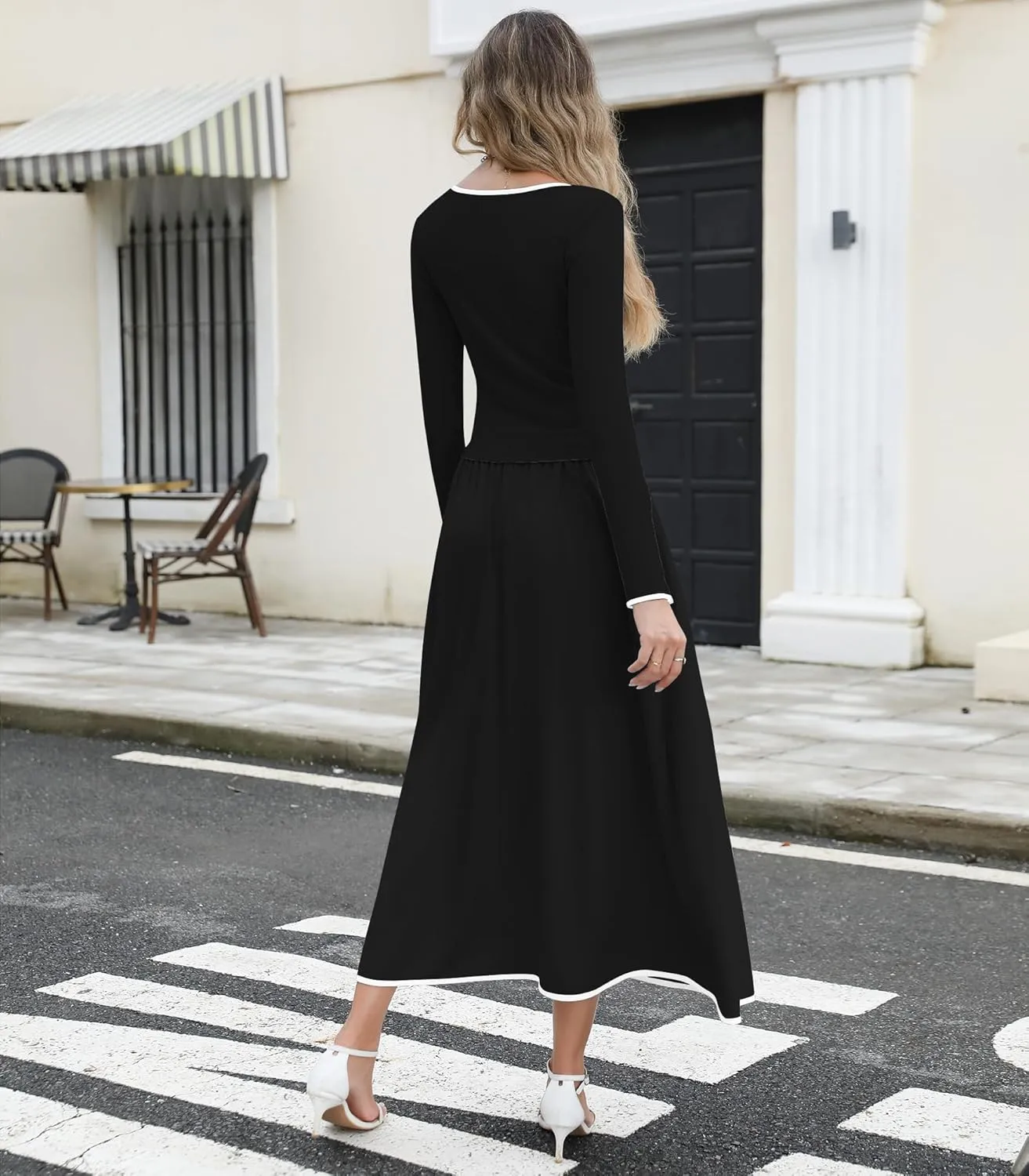 Womens Two Piece Skirt Set 2024 Trendy Fall Outfits Sets Ribbed Knit Long Sleeve Slim Top Midi Skirts with Pockets