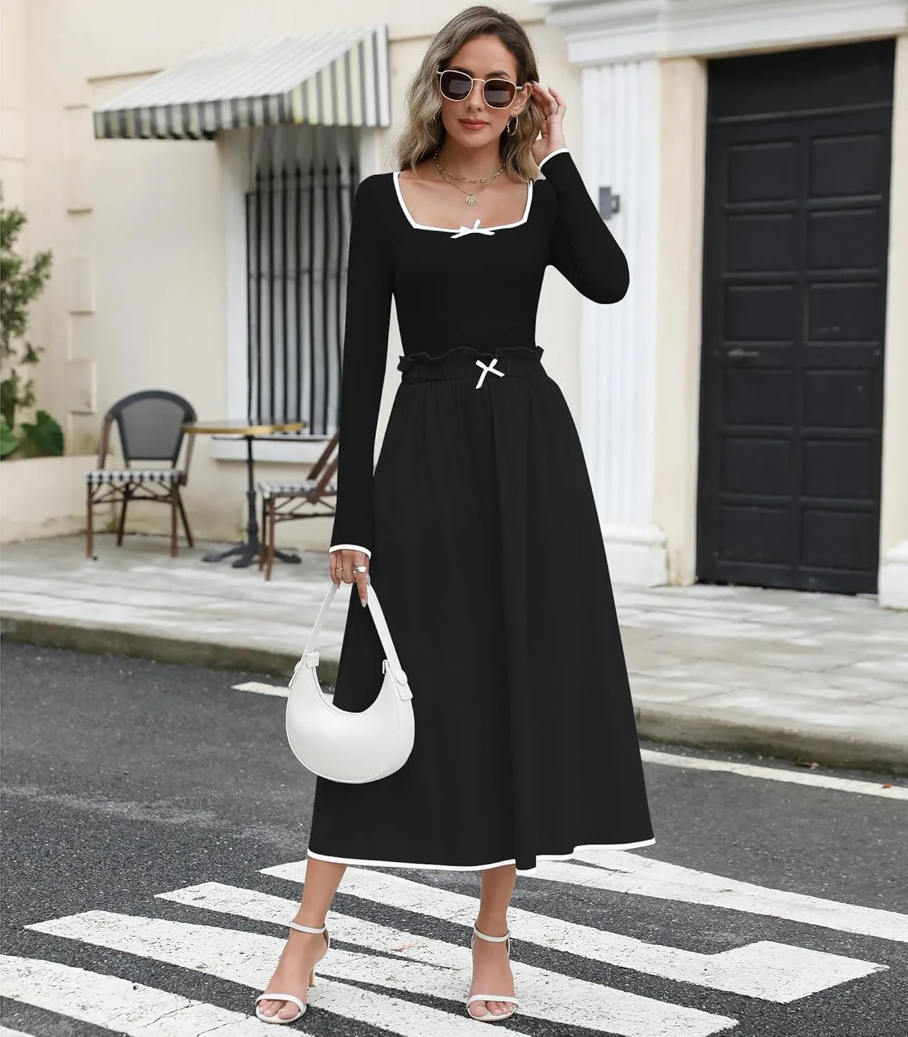 Womens Two Piece Skirt Set 2024 Trendy Fall Outfits Sets Ribbed Knit Long Sleeve Slim Top Midi Skirts with Pockets