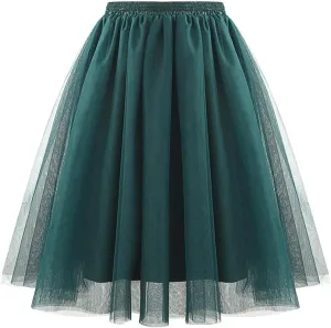 Women's Underskirts for Cosplay Elastic Ruffle Tutu Skirt A-Line Party Lightweight Petticoat Tulle Elegant Midi Skirt
