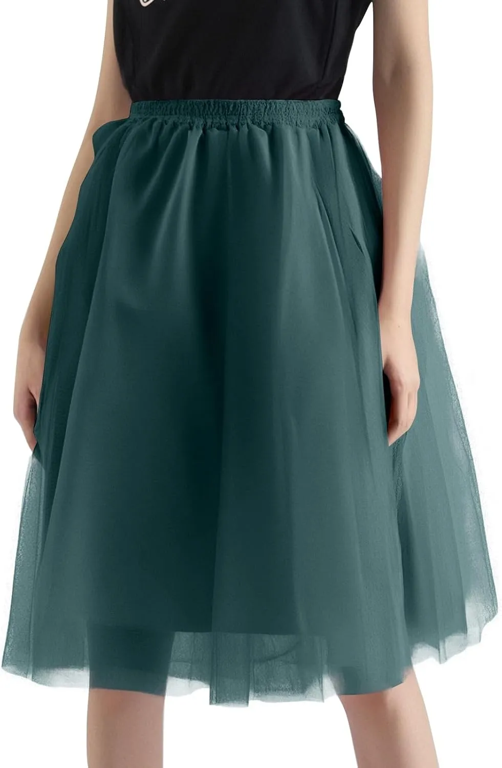 Women's Underskirts for Cosplay Elastic Ruffle Tutu Skirt A-Line Party Lightweight Petticoat Tulle Elegant Midi Skirt