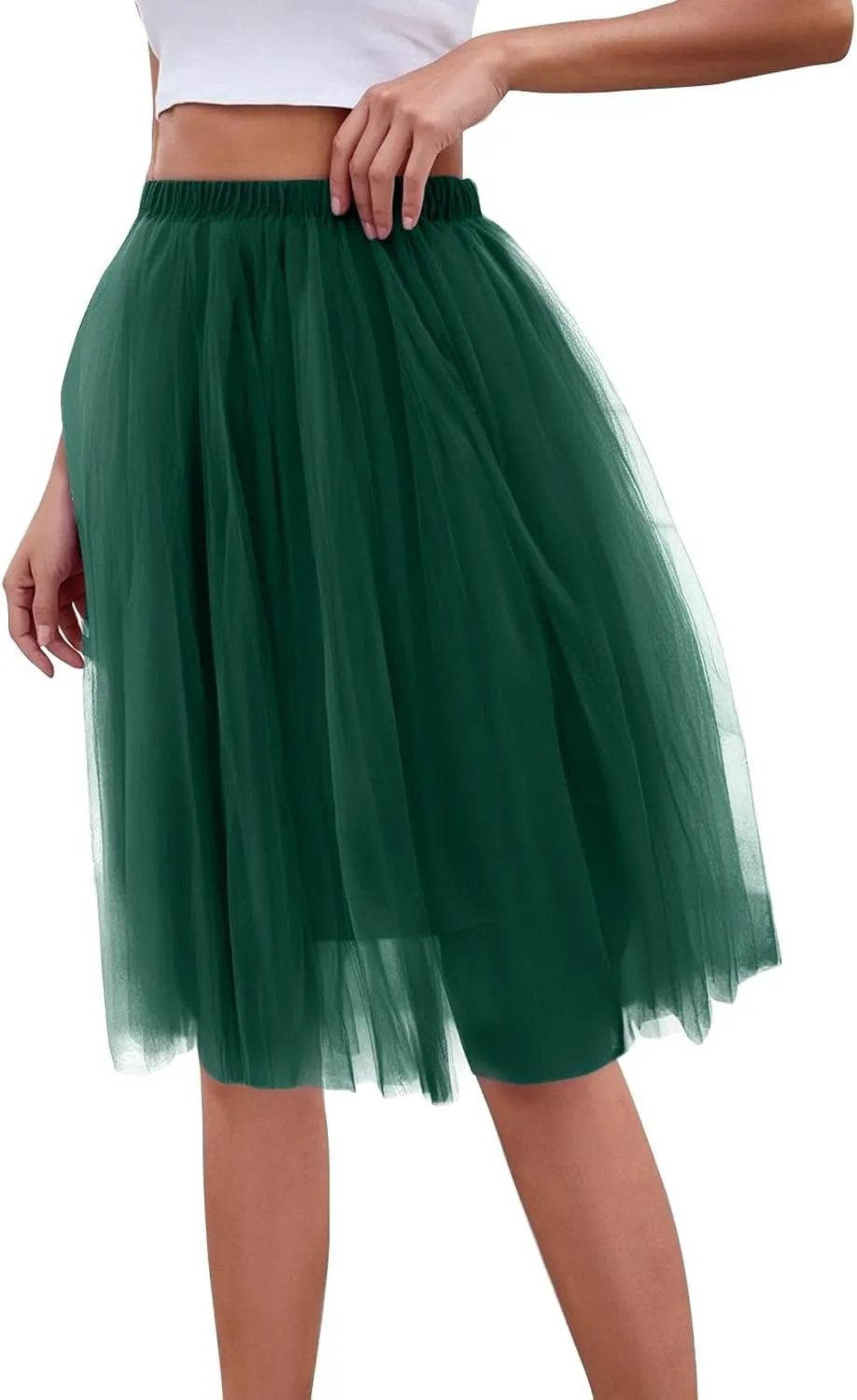 Womens Underskirts for Cosplay Elastic Ruffle Tutu Skirt Party Tulle Elegant Midi Skirt Lightweight A-Line Petticoat