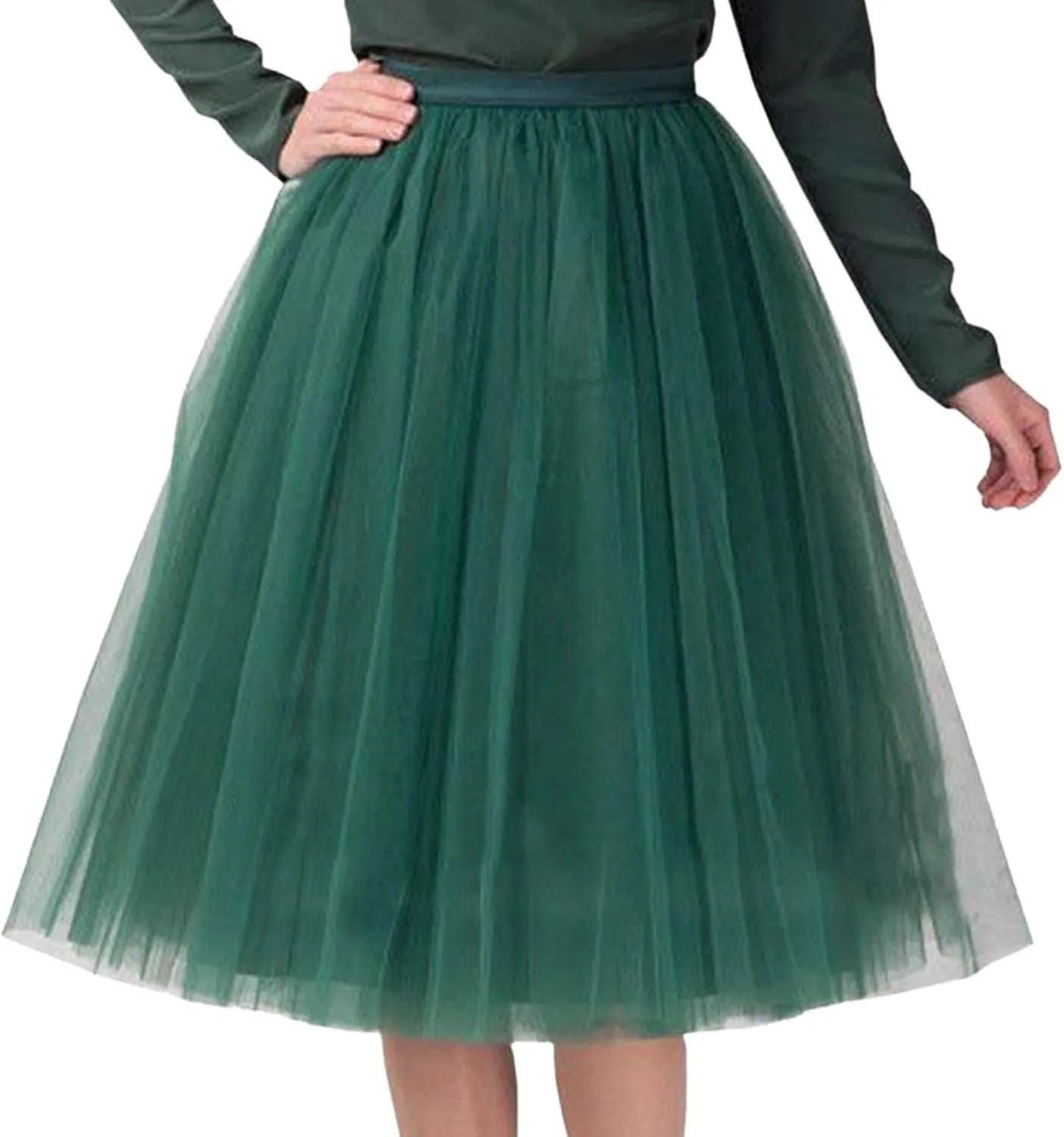 Womens Underskirts for Cosplay Elastic Ruffle Tutu Skirt Party Tulle Elegant Midi Skirt Lightweight A-Line Petticoat