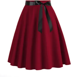 Womens Vintage Midi Skirt High Waist A-Line Skater Skirt Pleated Swing Skirt Halloween Prom Club Party Flared Skirt