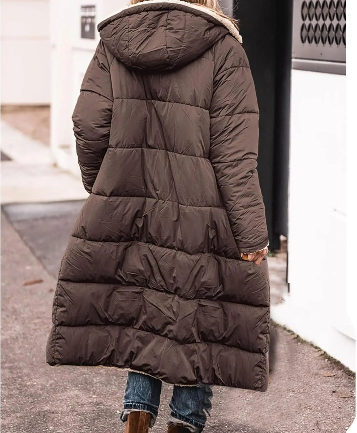 Womens Winter Coat Jacket Fleece Lined Long Sleeve Outwear Full Zipper Solid Coat Winter Warm Down Jacket with