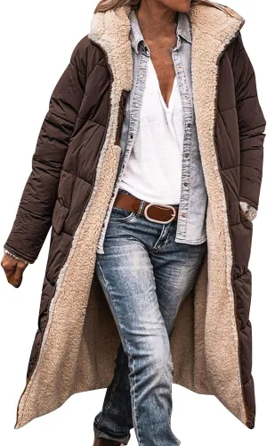 Womens Winter Coat Jacket Fleece Lined Long Sleeve Outwear Full Zipper Solid Coat Winter Warm Down Jacket with