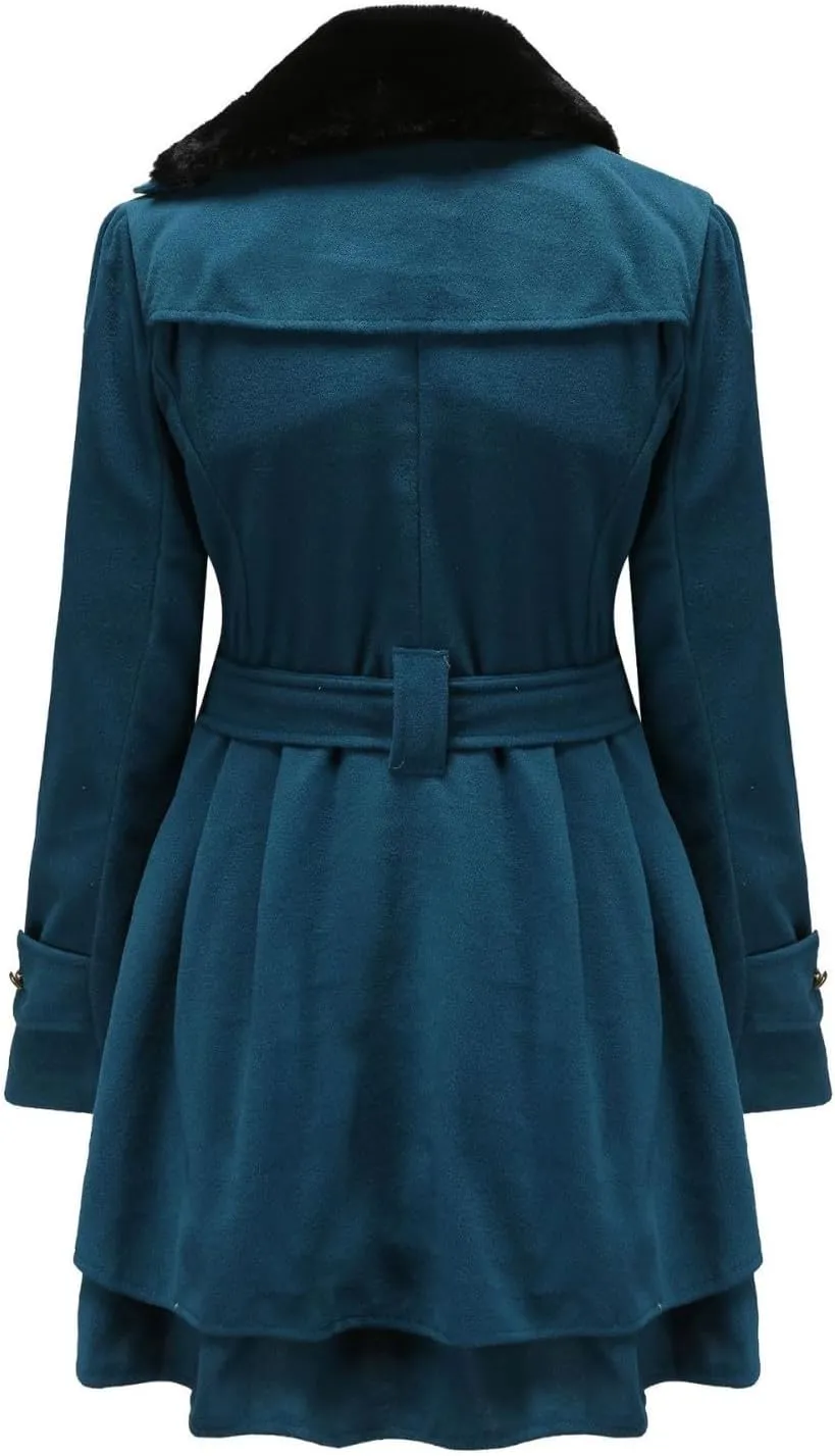 Womens Winter Coats Basic Collar Open Front Belted Wool Coat Casual Fashion Trench Coat Elegant Peacoat with Hood