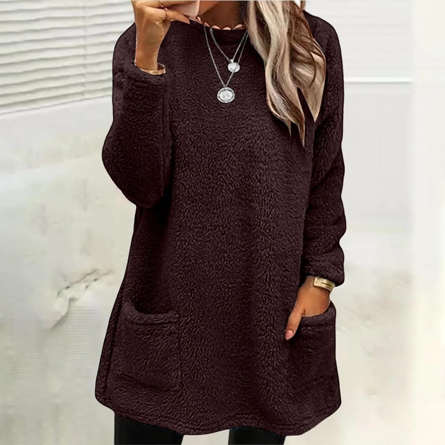Women's Winter Coats Plus Size Sweaters Cute Tops with Pockets Warm Sweater Tops Trench Pullover Sweaters for Women