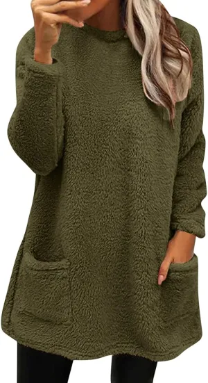 Women's Winter Coats Plus Size Sweaters Cute Tops with Pockets Warm Sweater Tops Trench Pullover Sweaters for Women