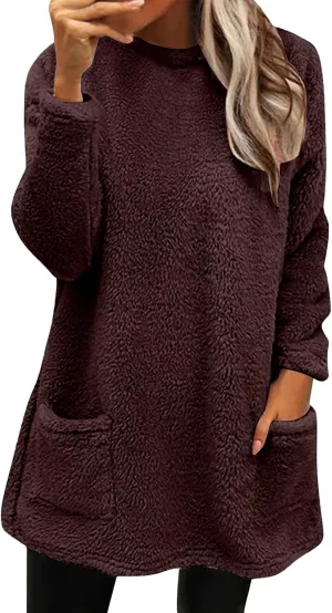 Women's Winter Coats Plus Size Sweaters Cute Tops with Pockets Warm Sweater Tops Trench Pullover Sweaters for Women