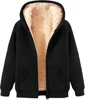 Womens Winter Coats Zip Up Sherpa Fleece Lined Jacket Warm Plush Hooded Jackets Trendy Y2K Teddy Fuzzy Outerwear