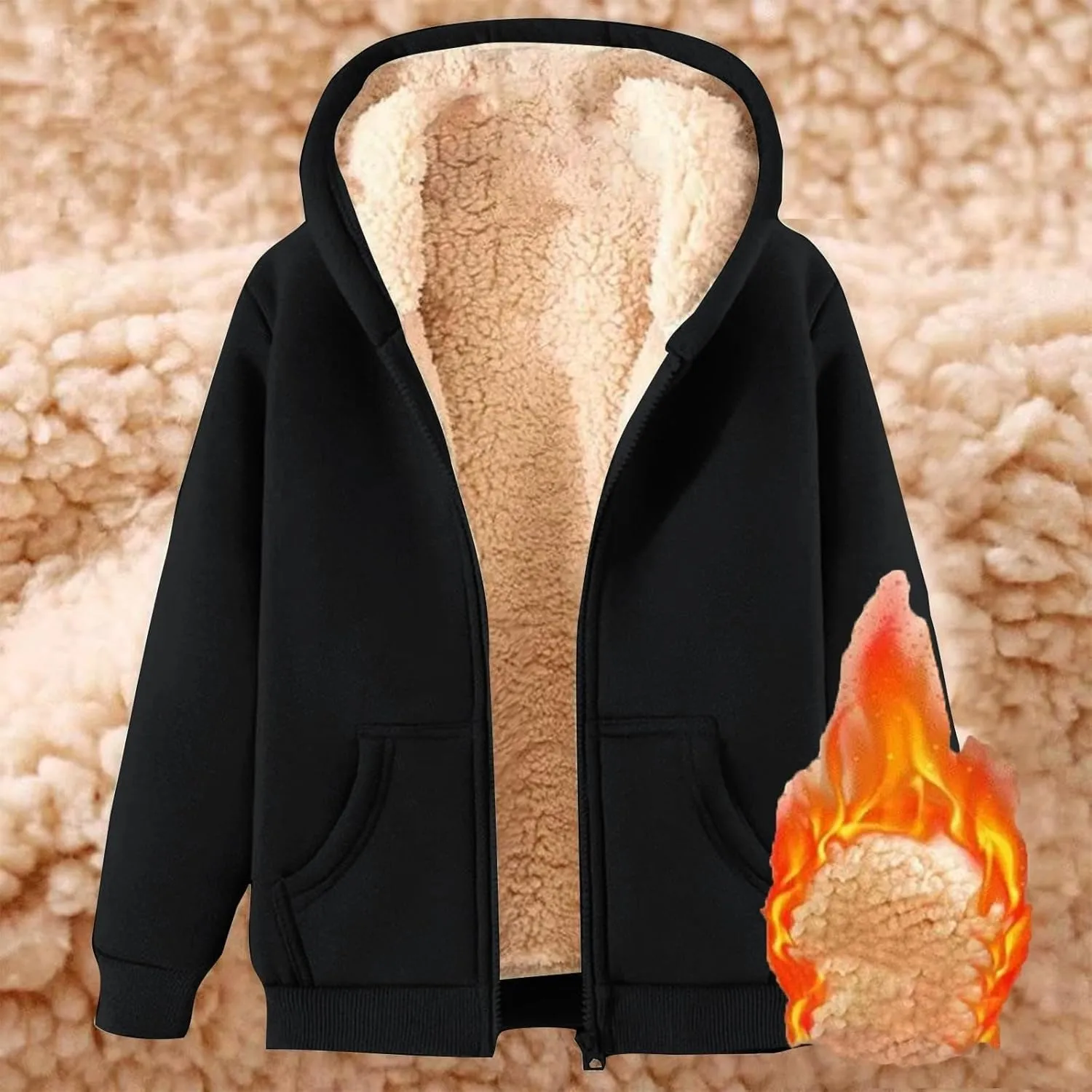 Womens Winter Coats Zip Up Sherpa Fleece Lined Jacket Warm Plush Hooded Jackets Trendy Y2K Teddy Fuzzy Outerwear