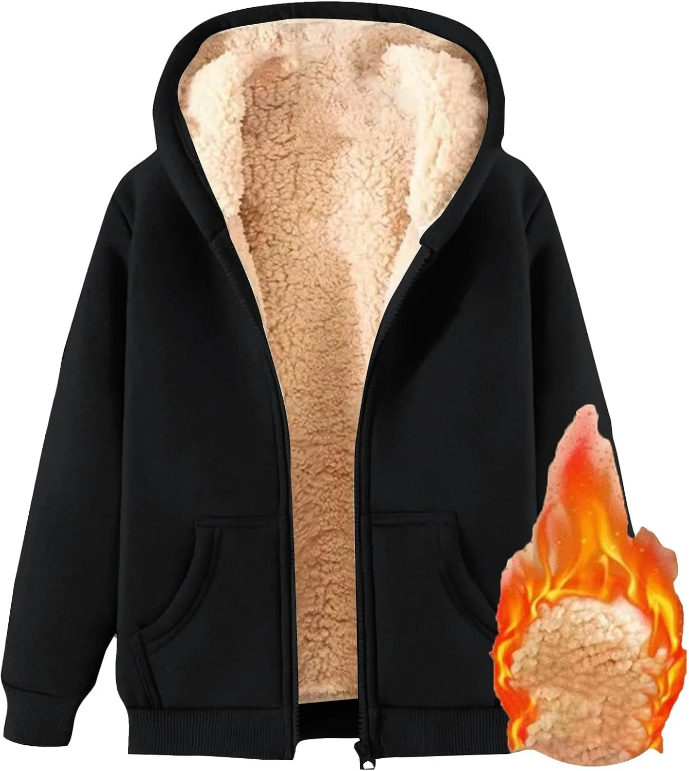 Womens Winter Coats Zip Up Sherpa Fleece Lined Jacket Warm Plush Hooded Jackets Trendy Y2K Teddy Fuzzy Outerwear