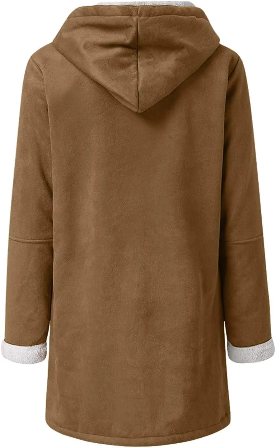 Women's Winter Down Jacket Warm Plush Hoodies Horn Button Coat Plus Size Wool Jacket Velvet Outerwear