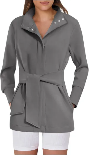 Womens Winter Trench Coat Open Front Wool Blend Pea Coats Casual Notched Lapel Classic Fitted Mid Long Jacket Outwear