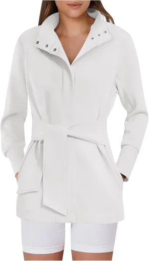 Womens Winter Trench Coat Open Front Wool Blend Pea Coats Casual Notched Lapel Classic Fitted Mid Long Jacket Outwear