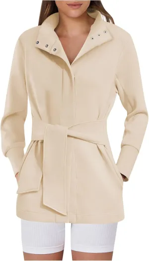 Womens Winter Trench Coat Open Front Wool Blend Pea Coats Casual Notched Lapel Classic Fitted Mid Long Jacket Outwear