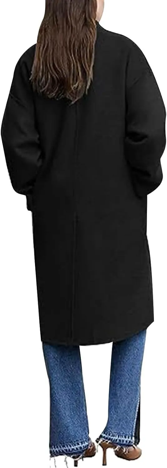 Women's Wool & Pea Coats Open Front Long Jacket Fashion Double Breasted Outwear Casual Winter Trench Coat with Pocket