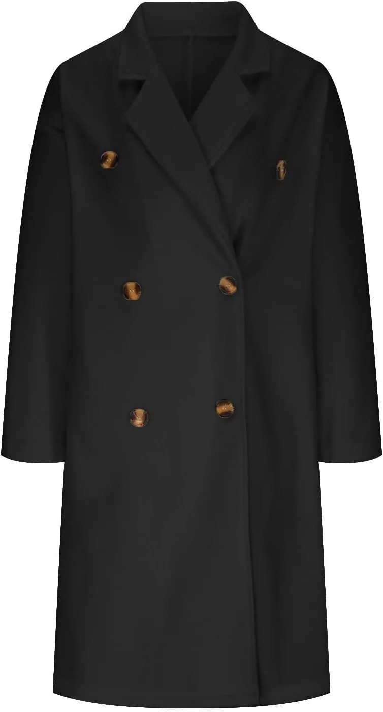 Women's Wool & Pea Coats Open Front Long Jacket Fashion Double Breasted Outwear Casual Winter Trench Coat with Pocket