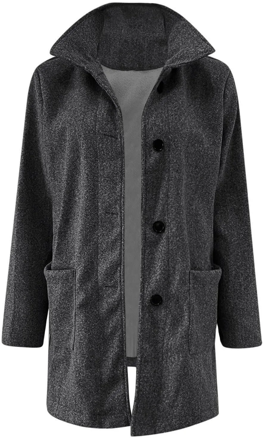 Womens Wool Blend Trench Coat Lightweight Button Down Open Front Pea Coat Cozy Warm Stand Collar Outerwear with Pocket