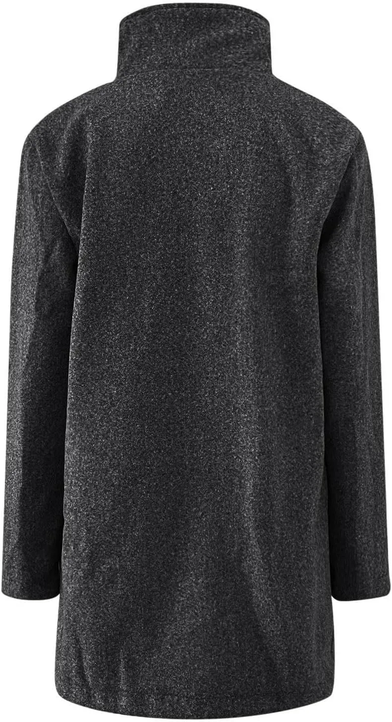 Womens Wool Blend Trench Coat Lightweight Button Down Open Front Pea Coat Cozy Warm Stand Collar Outerwear with Pocket