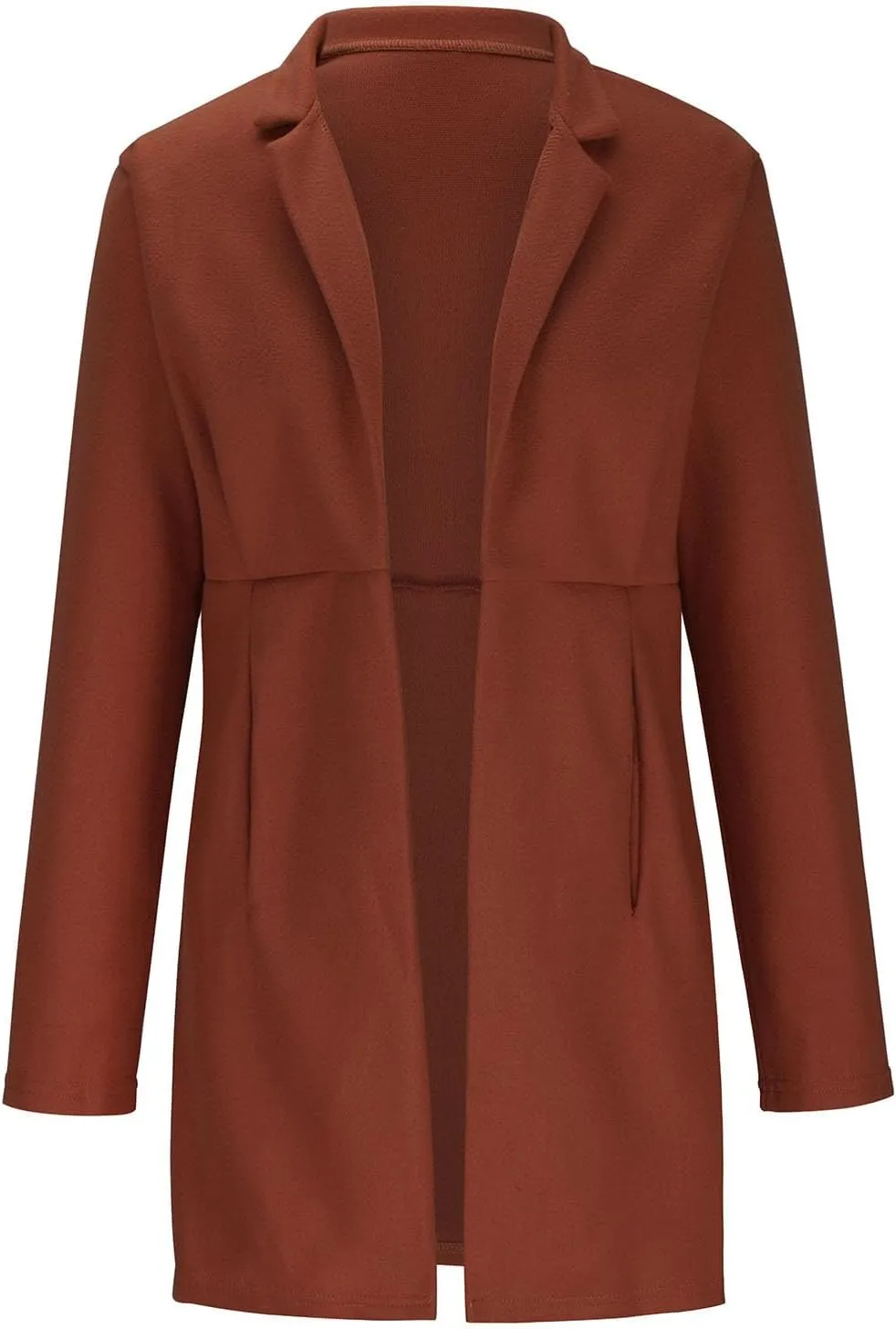 Womens Wool Coats Casual Open Front Notch Lapel Trench Coat Elegant Mid-Long Warm Winter Pea Coats Overcoat