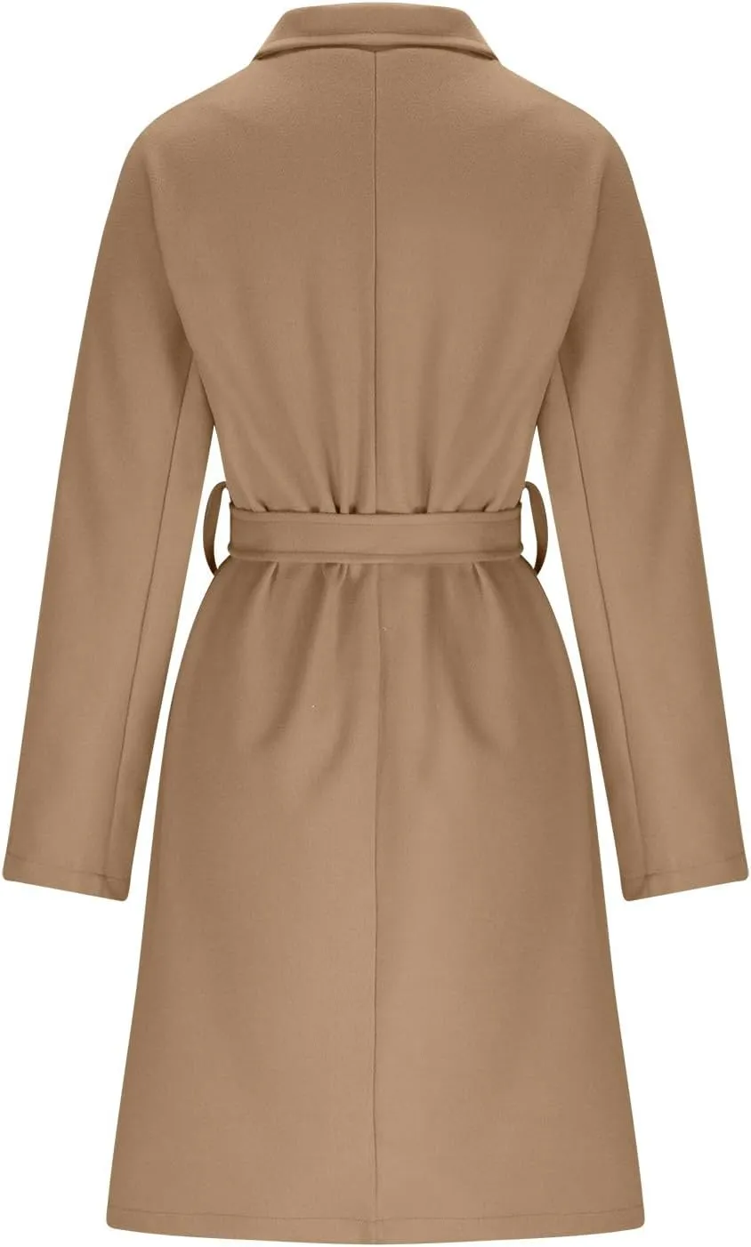 Womens Wool Trench Coat Notched Collar Double-Breast Oversized Pea Coats Thicken Warm Winter Overcoats Jackets
