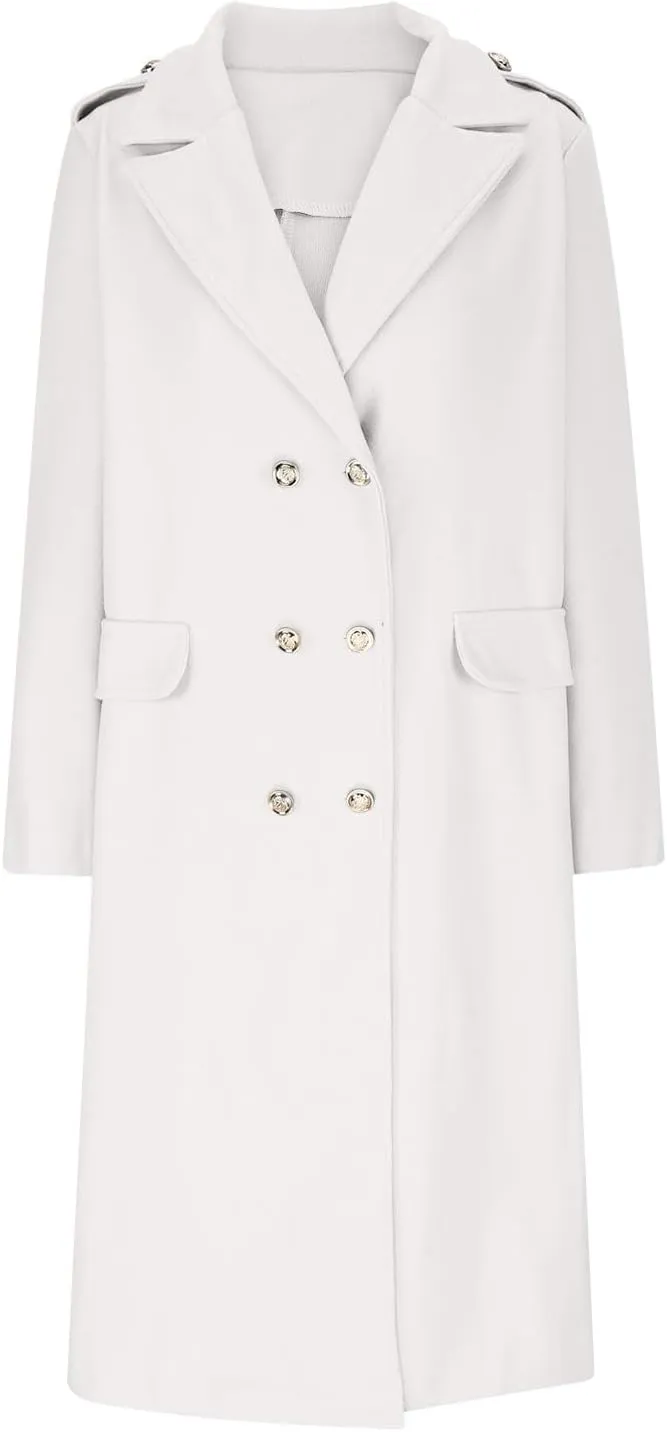 Wool Blend Trench Coat for Women Mid Long Length Office Overcoat Elegant Lapel Collar Belted Pea Coats With Pockets
