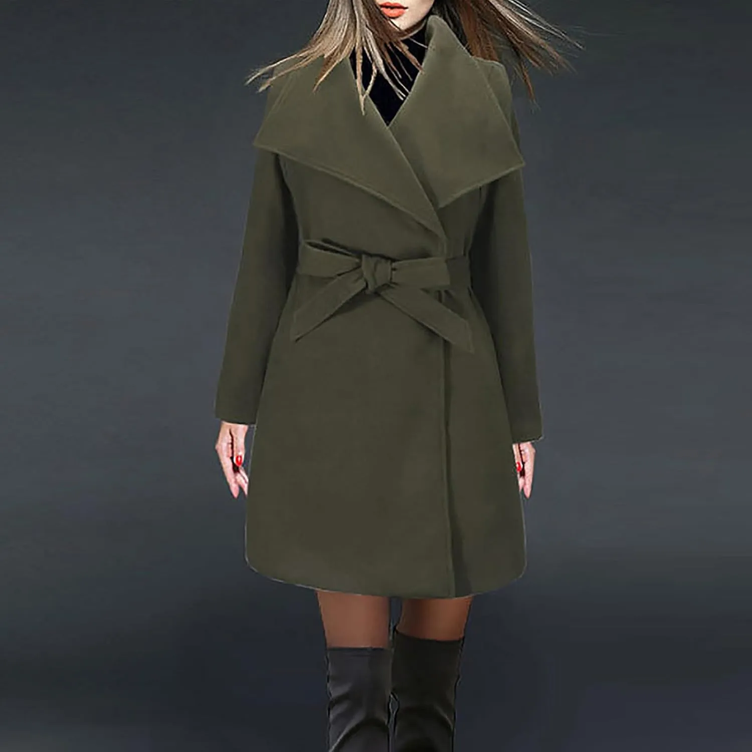 Wool Coats for Women Casual Long Winter Pea Coats Open Front Belted Elegant Trench Coat Dress Coats Outwear