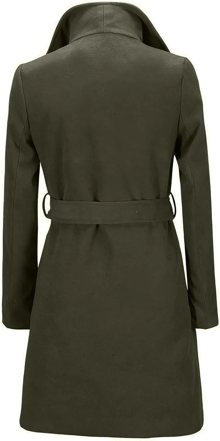 Wool Coats for Women Casual Long Winter Pea Coats Open Front Belted Elegant Trench Coat Dress Coats Outwear