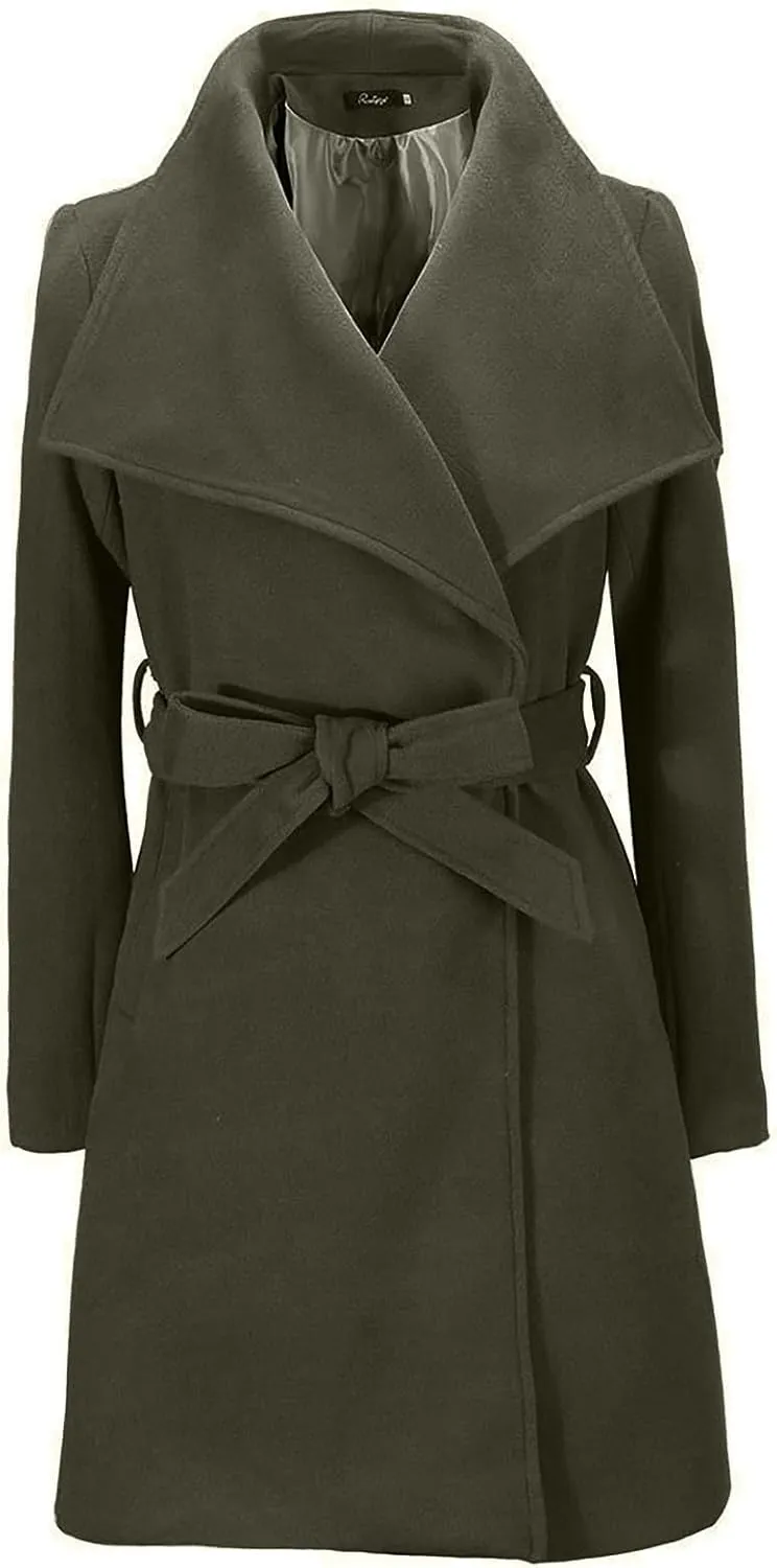 Wool Coats for Women Casual Long Winter Pea Coats Open Front Belted Elegant Trench Coat Dress Coats Outwear