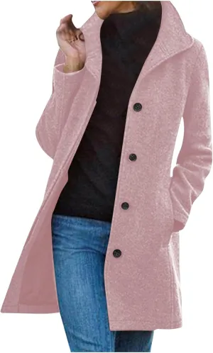 Wool Coats for Women Trendy Pea Coat Single Breasted Dress Coats Warm Wool Blazers Casual Winter Jacket with Pockets