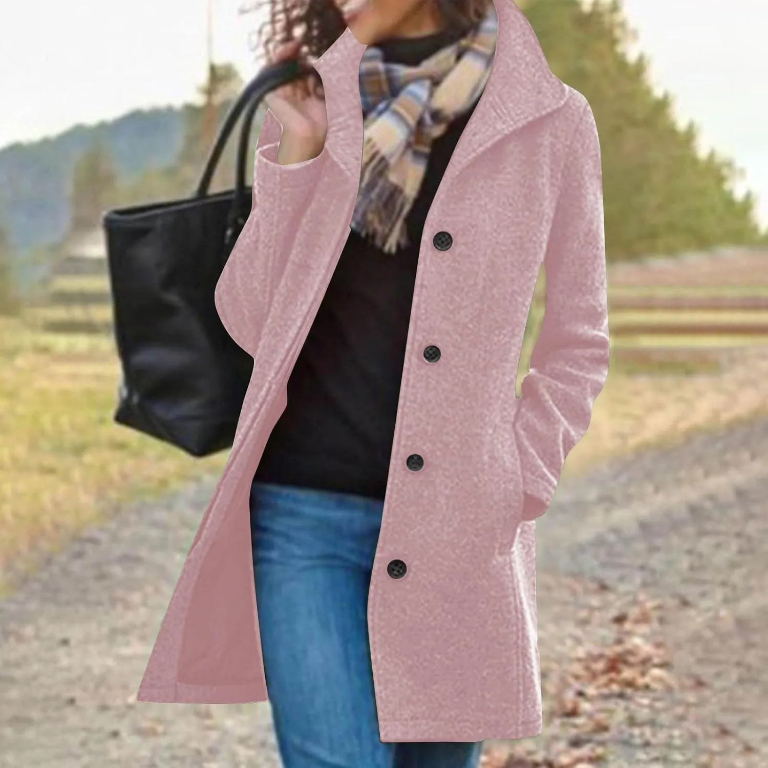 Wool Coats for Women Trendy Pea Coat Single Breasted Dress Coats Warm Wool Blazers Casual Winter Jacket with Pockets