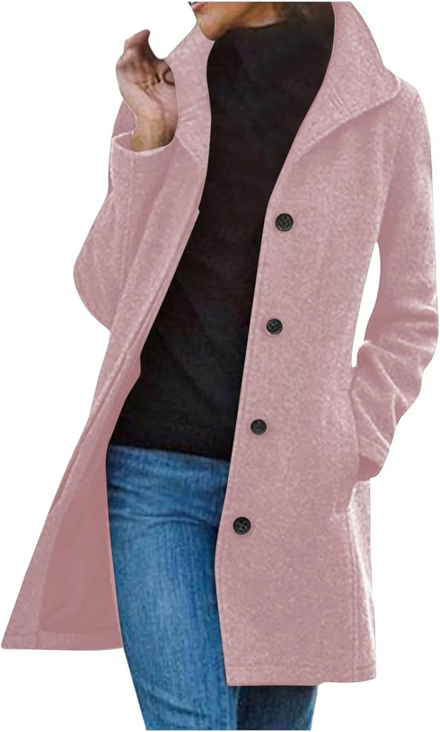 Wool Coats for Women Trendy Pea Coat Single Breasted Dress Coats Warm Wool Blazers Casual Winter Jacket with Pockets