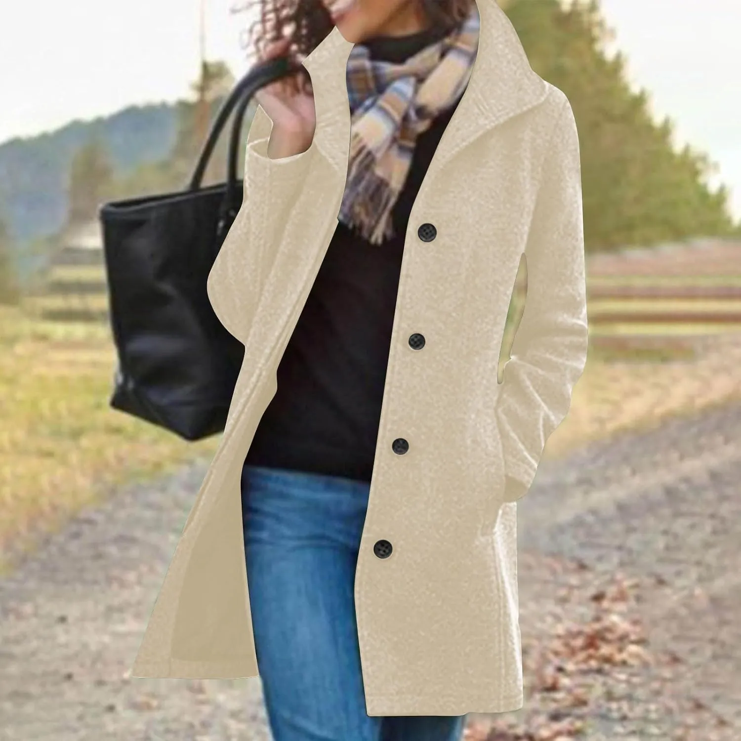 Wool Coats for Women Winter Thicken Wool Blend Pea Coat Stand Collar Single Breasted Casual Trench Coat Overcoat